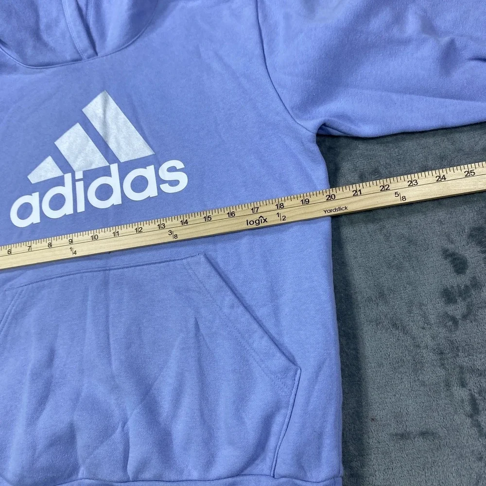 Adidas Hoodie Large Blue Logo Pullover Athletic Fleece Sweatshirt Activewear Top